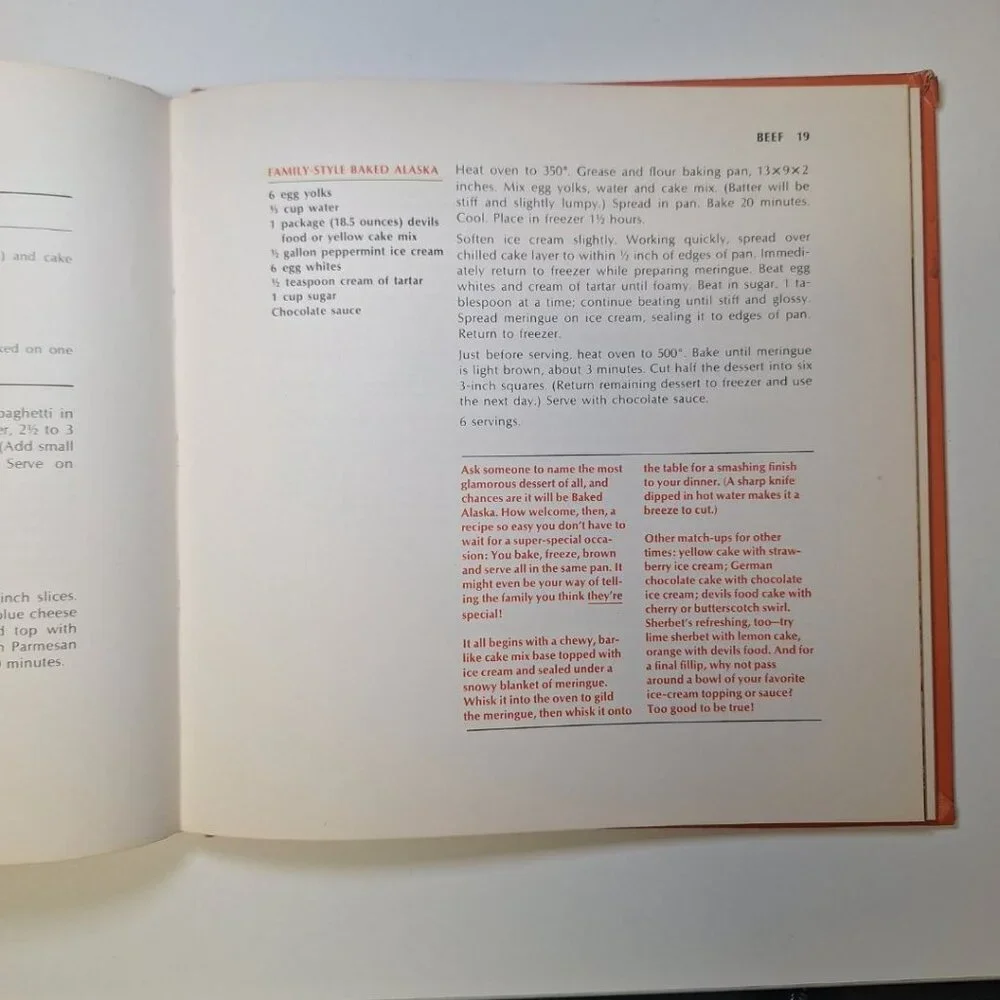Betty Crockers Easy Oven Cook Book Meals Recipe 1973 Orange‎ Hardcover Dinner